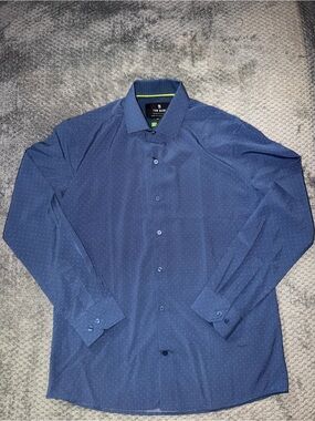Slim Fit Men's Navy Microdot Dress Shirt by Tom Baine